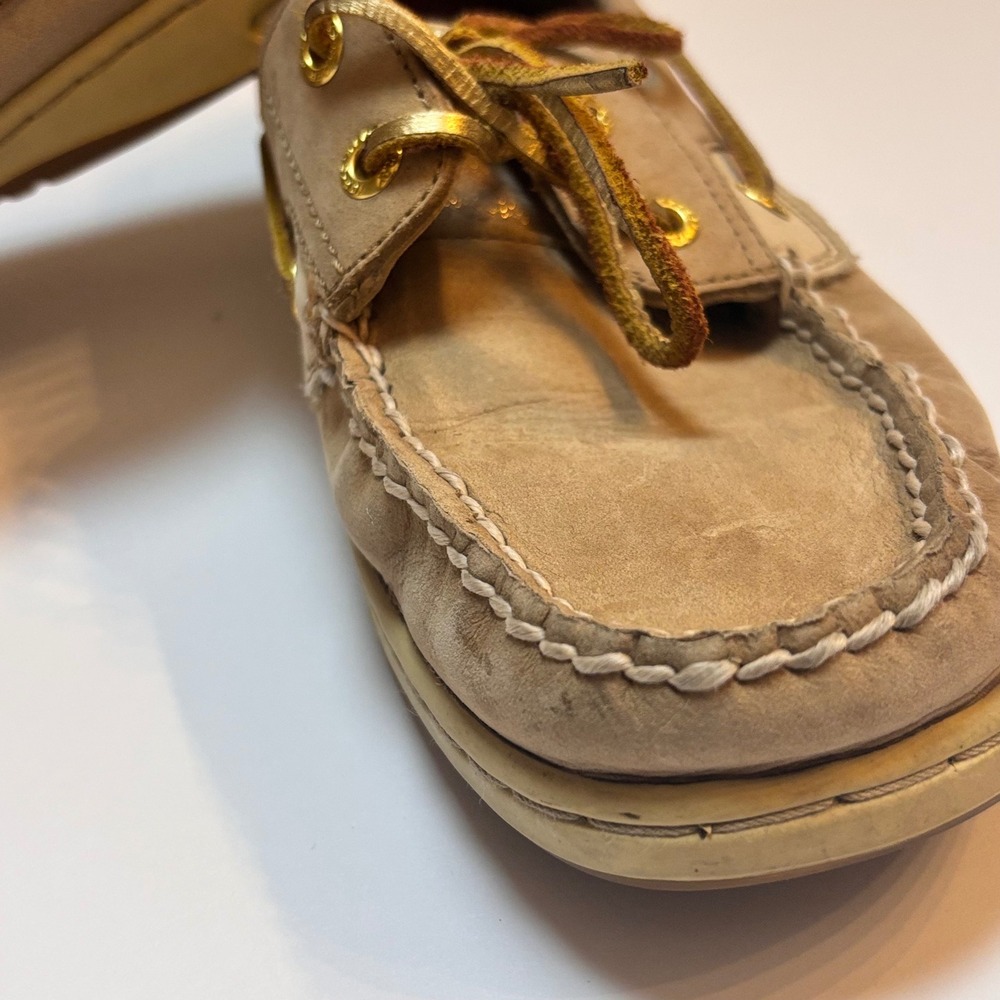 Sperry Top-Sider Women 9M Tan Leather Gold Metallic Boat Shoes boat Shoes Sperry - Picture 6 of 9